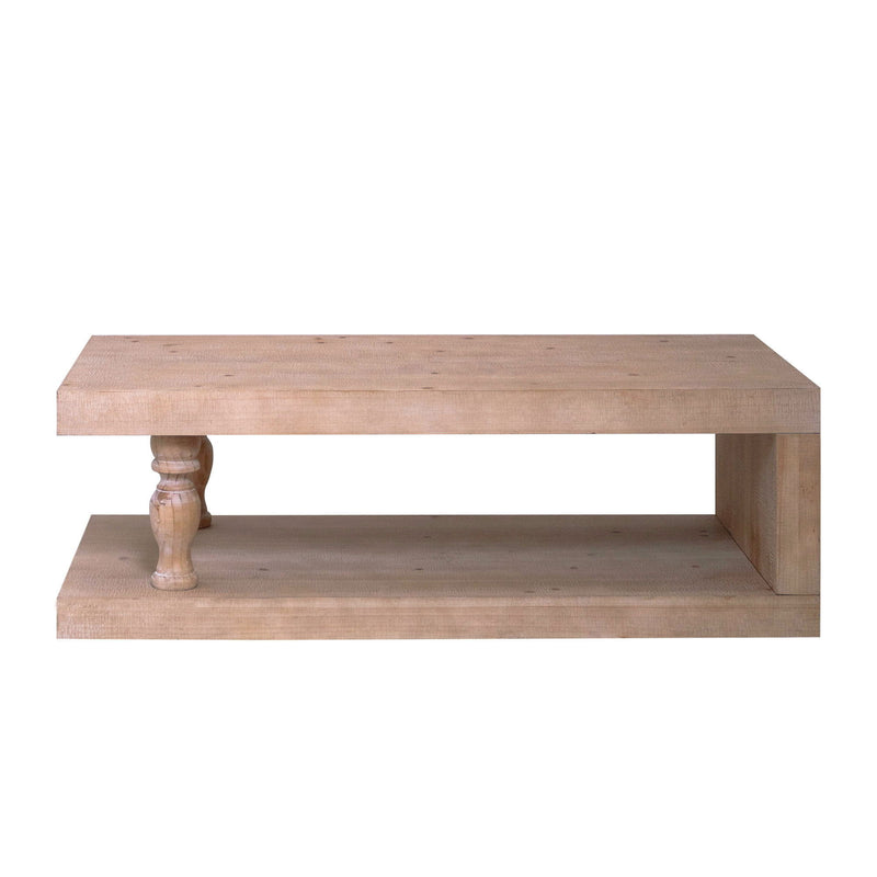 Rustic Solid Wood Coffee Table With Open Shelf, Modern Farmhouse Design - Light Natural / Natural