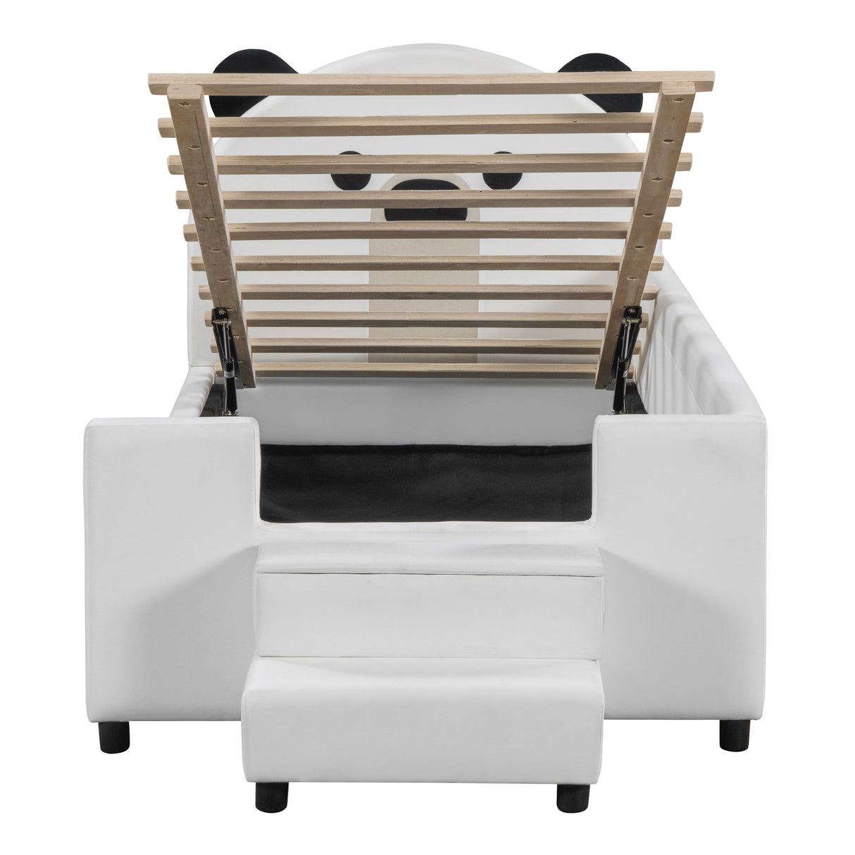 Upholstered Daybed With Bear Shaped Headboard, Hydraulic System And Breathable Mesh Fence