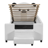 Upholstered Daybed With Bear Shaped Headboard, Hydraulic System And Breathable Mesh Fence