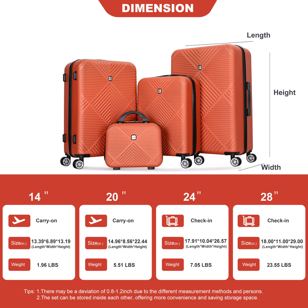 4 Piece Lightweight Suitcase, Makeup Box, Aircraft Wheels
