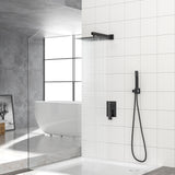 Dual Shower Head System With Rainfall Design, 10" Wall Mounted Square Shower Set - Matte Black