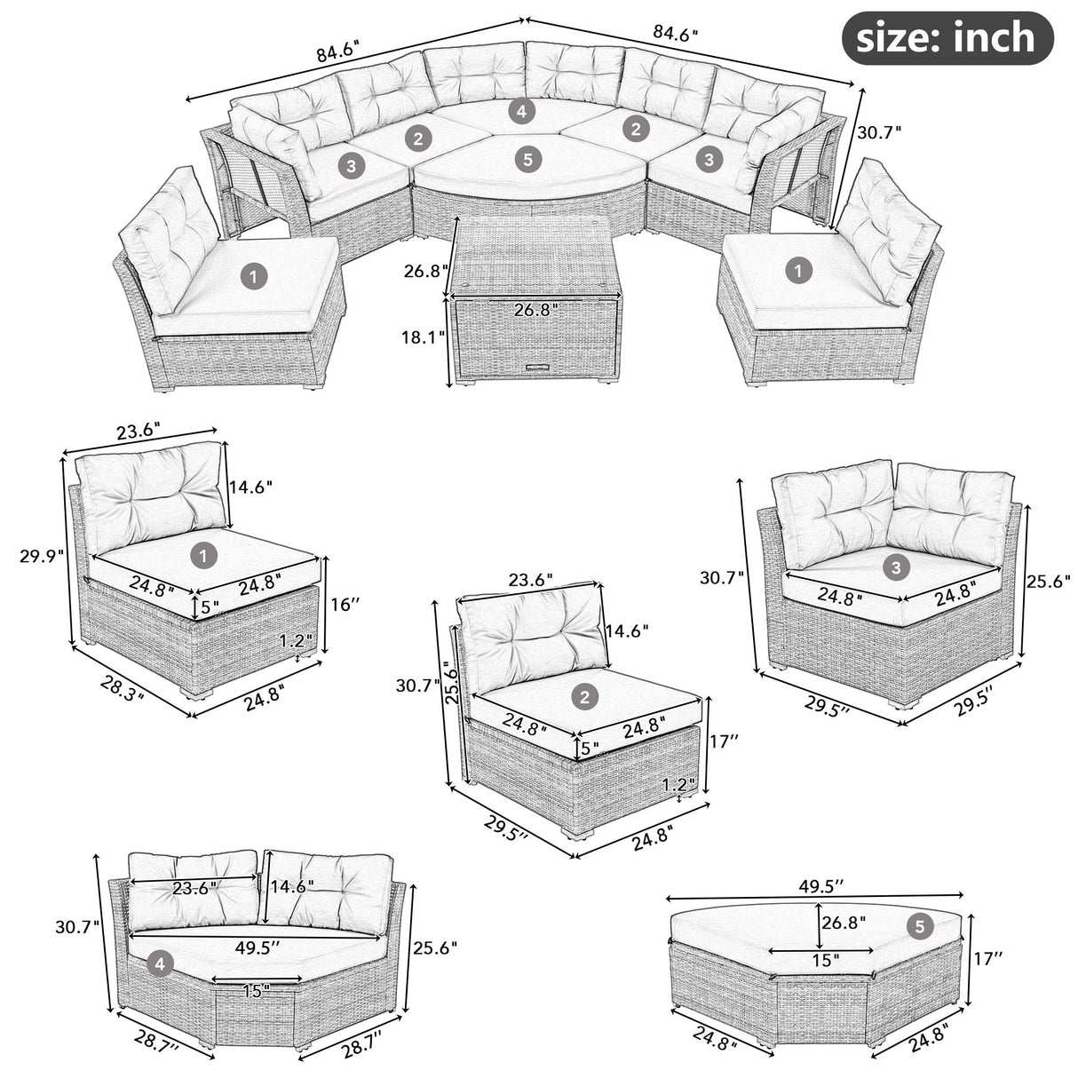 Patio Furniture Set Outdoor Daybed Rattan Sectional With Cushions And Center Table