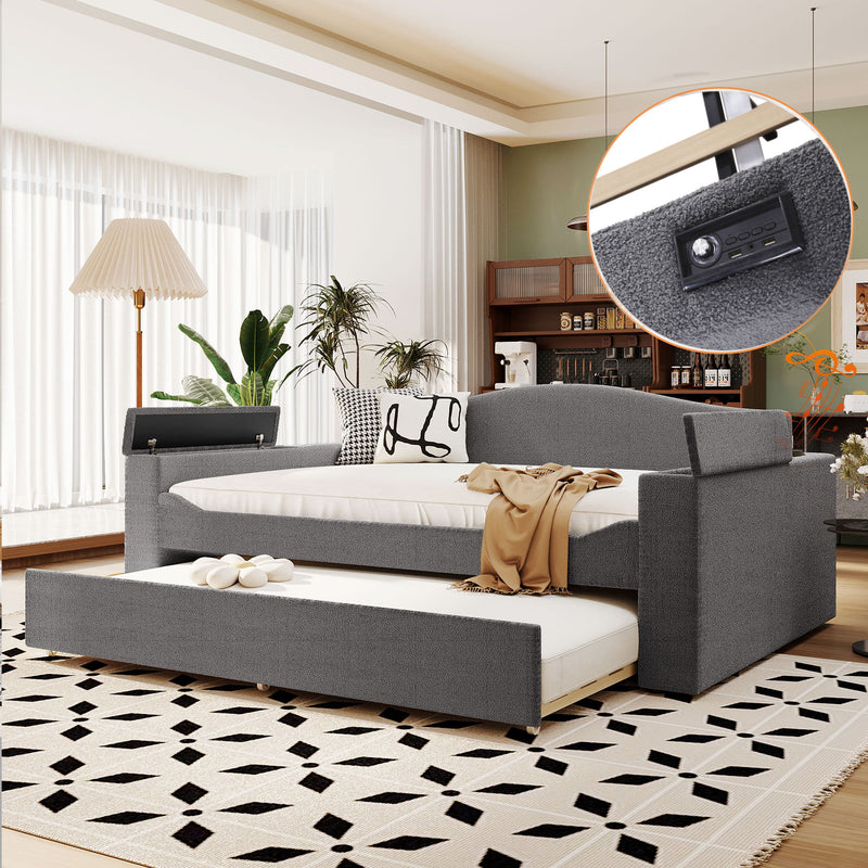 Upholstered Daybed With Storage Armrests, Trundle And Latest Integrated tooth Audio System