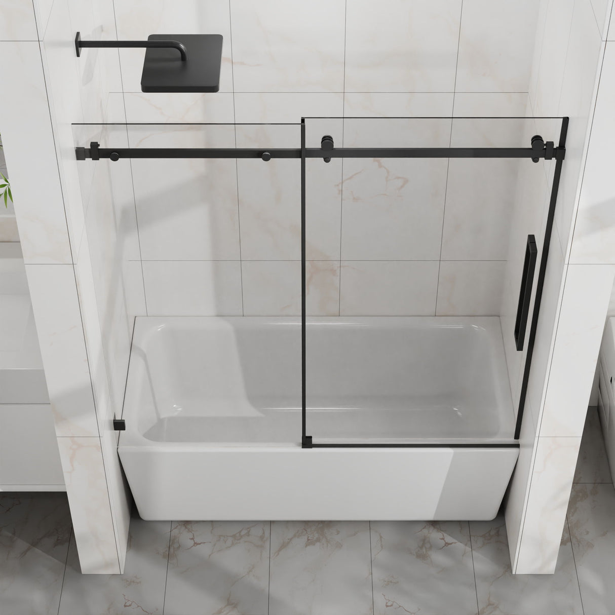 Frameless Tub Sliding Shower Door With Easy Clean Coating