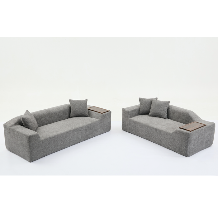 [NEW ARRIVED] [VIDEO PROVIDED]2 Piece Boucle Cloud Sofa Set, Upholstered Sofa Set, Modern 3 Seater and 2 Seater Sofa with MDF End Table for Living Room ,Apartment,3+2 couch,Boucle,Dark Gray