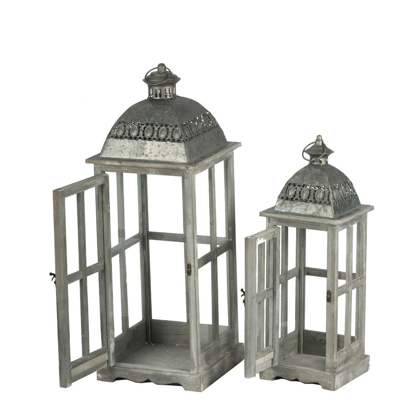 Wooden Candle Lantern Decorative, Hurricane Lantern Holder Decor For Indoor Outdoor, Home Garden Wedding - Gray