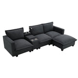 Modern Sectional Cloud Sofa With Console USB Charger Reading Light Cup Holder, Wide Seat 4 Seat Modular Couch Storable Indoor Funiture