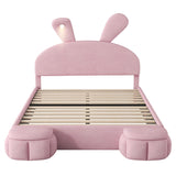 Upholstered Platform Bed With Cartoon Ears Shaped Headboard And LED Light