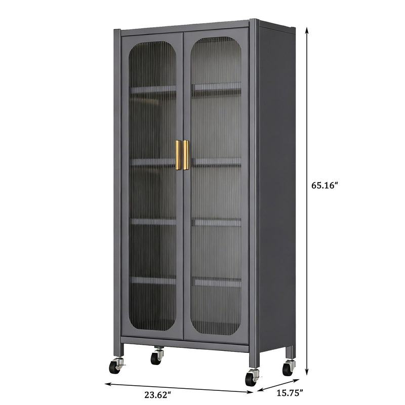 6 Tier Storage Cabinet With Transparent Door, Adjustable Shelves & Wheels