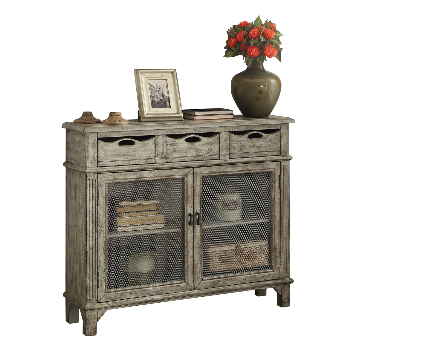 Weathered Grey 2-Door Console Cabinet with 3 Drawer