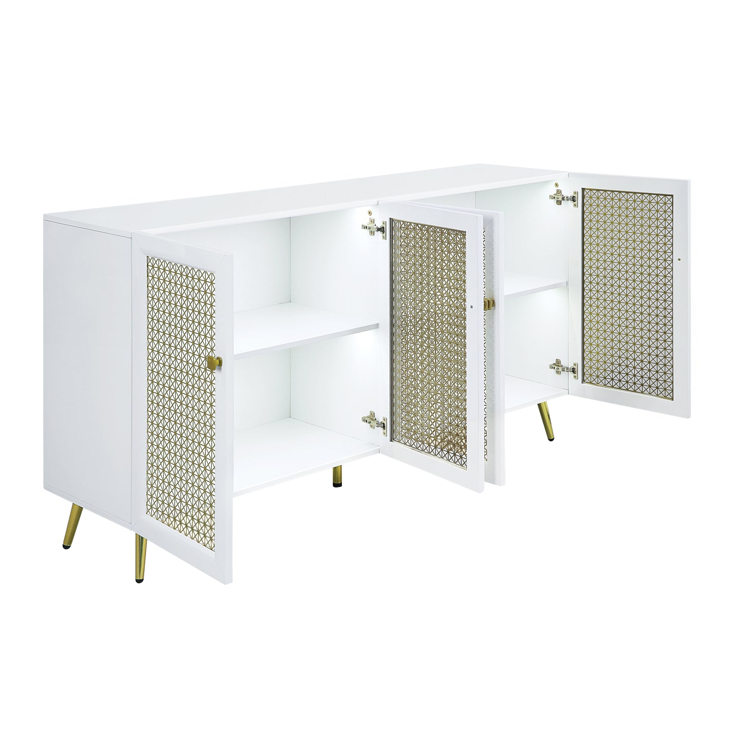 White High Gloss 4-Door Console Cabinet with LED Light