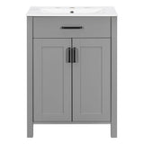 Bathroom Vanity With Ceramic Sink, Soft Close Doors, Flip Drawer, Double Layer Door Shelves