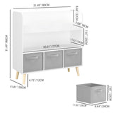 Bookshelf With 3 Bins, Storage Shelf For Toys And Books - White