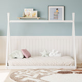 Wood Tent Bed For Kids, Montessori Style Low - Floor Bed, House-Shape Tent Bed Frame