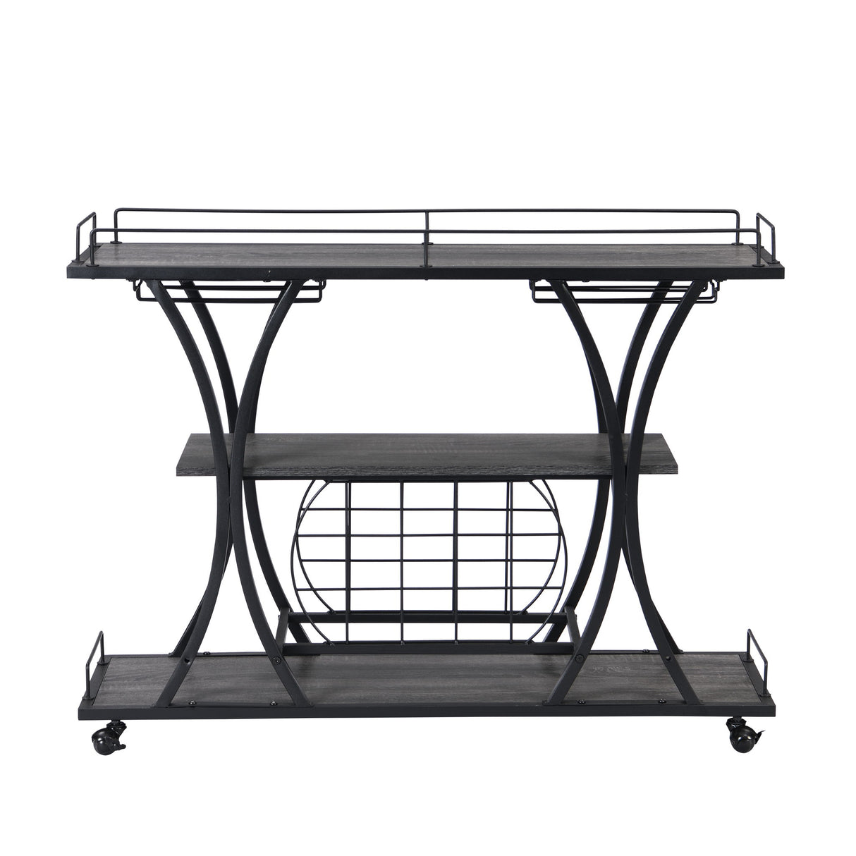 Bar Cart Kitchen Bar & Serving Cart For Home With Wheels 3 Tier Storage Shelves - Black / Gray