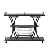 Bar Cart Kitchen Bar & Serving Cart For Home With Wheels 3 Tier Storage Shelves - Black / Gray