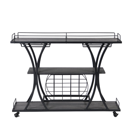 Bar Cart Kitchen Bar & Serving Cart For Home With Wheels 3 Tier Storage Shelves - Black / Gray