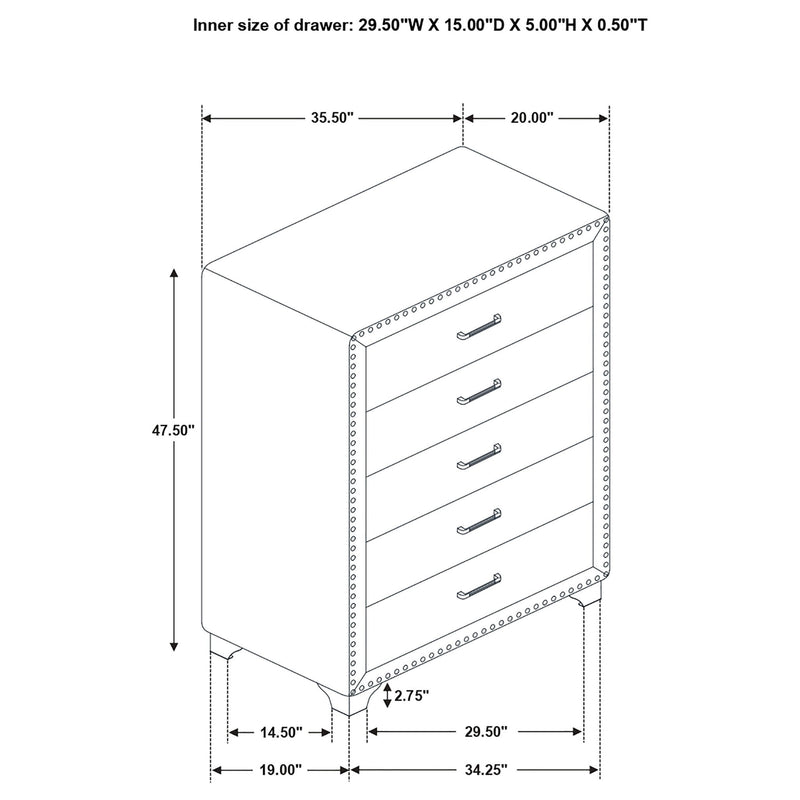 5 Drawer Bedroom Chest With Crystal Pulls