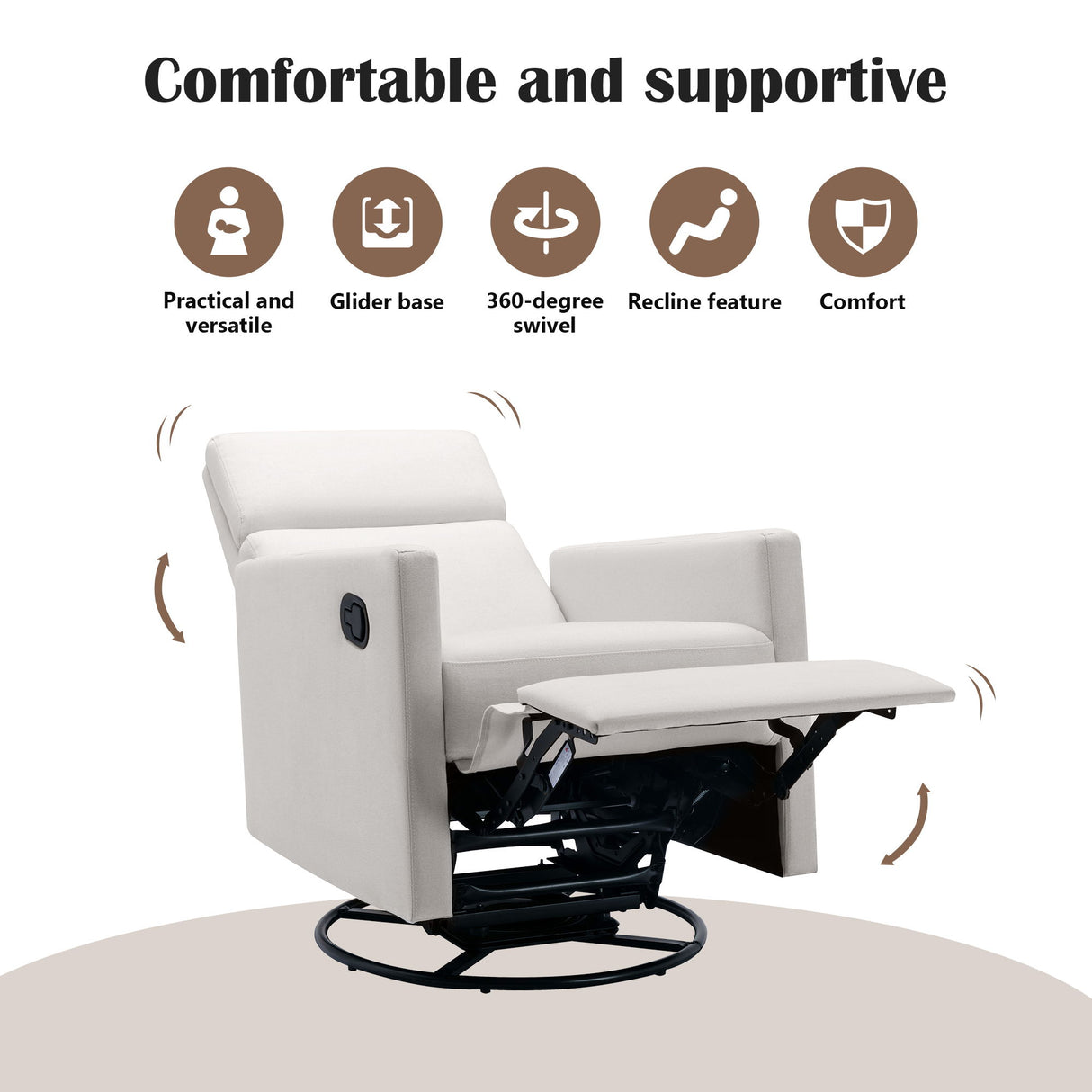 Modern Upholstered Rocker Nursery Chair Plush Seating Glider Swivel Recliner Chair