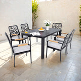 7 Pieces Outdoor Patio Furniture Set, Modern Dining Set With 6 Dining Chairs Sunbrella Fabric, Rectangular Table With Umbrella Hole - Bourbon Brown