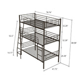 Twin Size Metal Triple Bunk Bed For Bedroom And Dormitory, Convertible Into 3 Separate Beds - Black