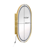 Oval Medicine Cabinet Mirror Bathroom Mirror With Storage Wall Mounted Medicine Mirror Cabinet With LED - Golden