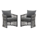 Modern Curved Aluminum Lounge Chair With Stylish Rope Weave Design And Cushioned Comfort For Outdoor