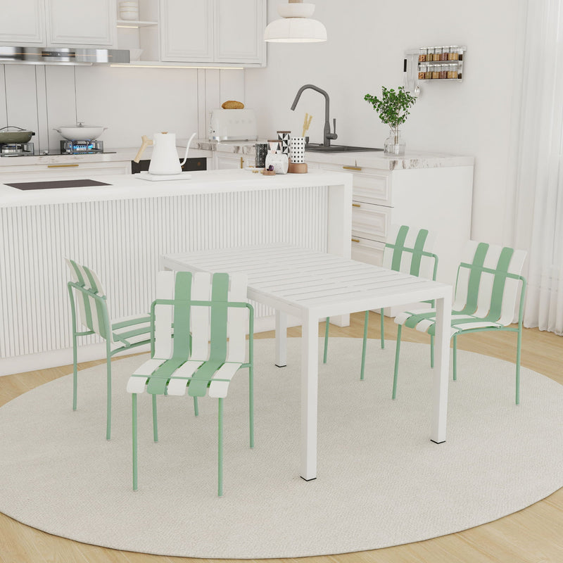 4 Piece Set Of Modern Color Block Designed Single Chairs With Long Table