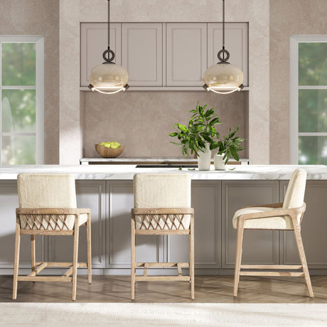 Arizona - Solid Ash Upholstered Counter Stool With Rope Detail - Creme De La Creme White