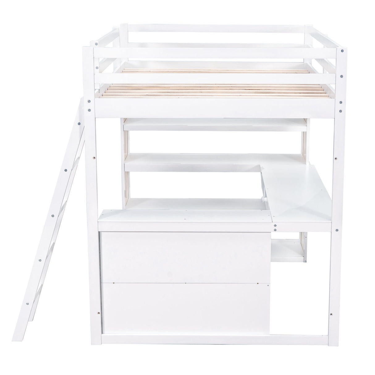 Loft Bed With Ladder, Shelves, And Desk