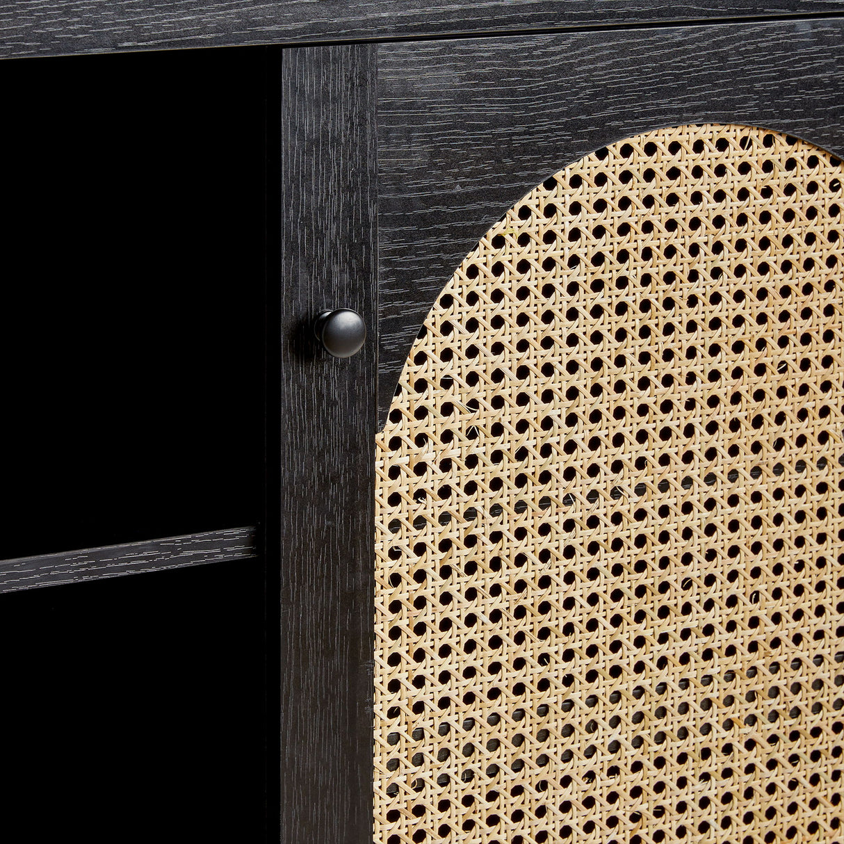 Transitional 2 Door Sideboard With Arched Rattan Panels