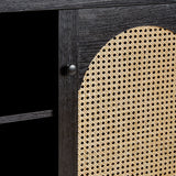 Transitional 2 Door Sideboard With Arched Rattan Panels