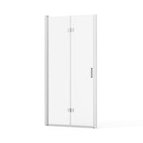Bifold Frameless Glass Shower Door With Pivot Swing Panel, Tempered Clear Glass
