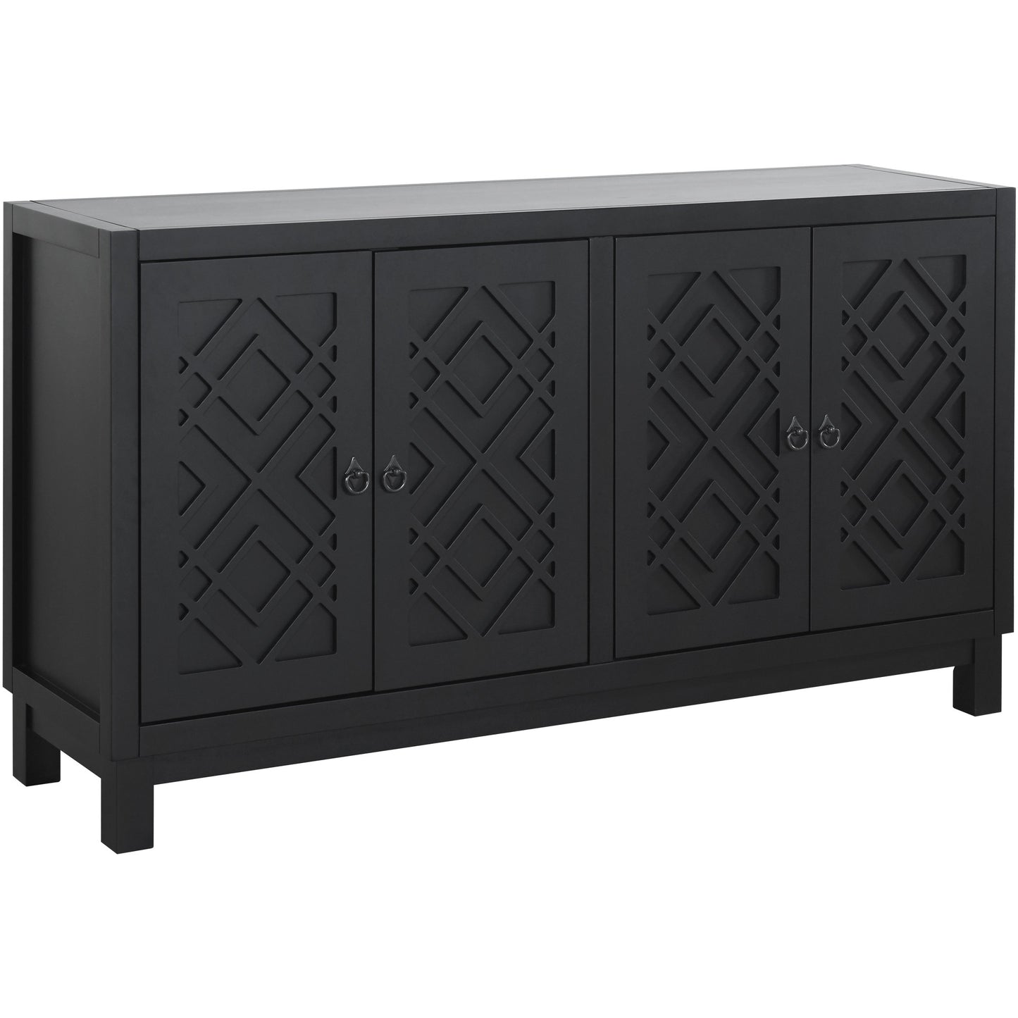 TREXM Large Storage Space Sideboard, 4 Door Buffet Cabinet with Pull Ring Handles for Living Room, Dining Room (Black)