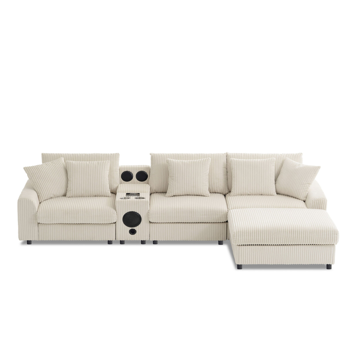 Sectional With Bluetooth Speakers L Shaped Couch With Console USB Charger, Cup Holders Storage Ottoman Deep And Wide Seat Cloud Sofa