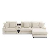Sectional With Bluetooth Speakers L Shaped Couch With Console USB Charger, Cup Holders Storage Ottoman Deep And Wide Seat Cloud Sofa