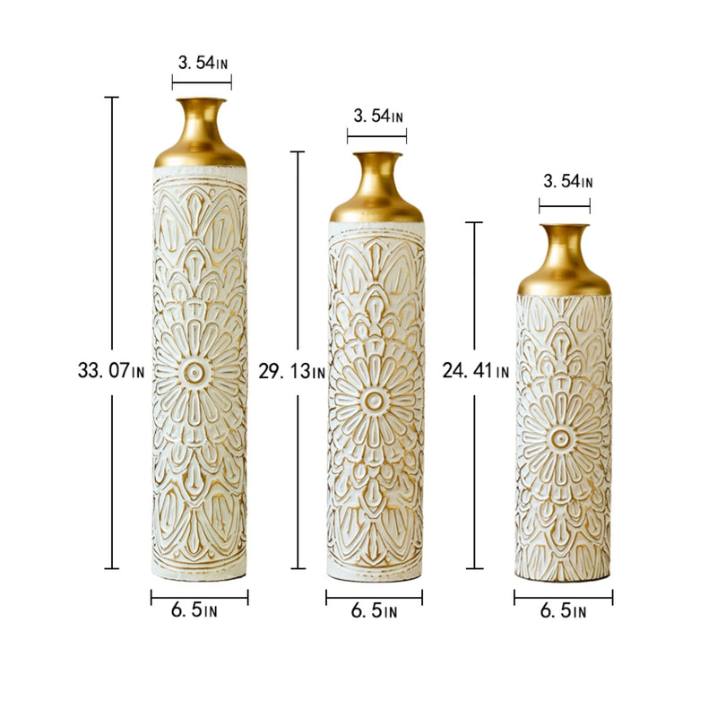 3 Piece Home Decoration Large Glazed Floor Vase Decoration Home Droplet Shaped - Gold / White