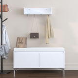 Wall Mounted Entryway Shelf With Hooks And Storage Bench Set - Off White