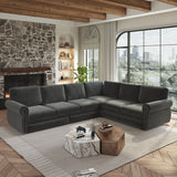 L-Shaped Sofa Couch With Pull Out Bed With Nailhead Trim & Rolled Arm