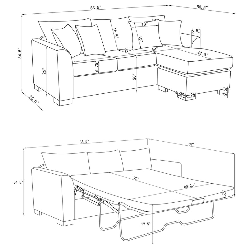 Pacheco - Sleeper Sectional Chaise Sofa