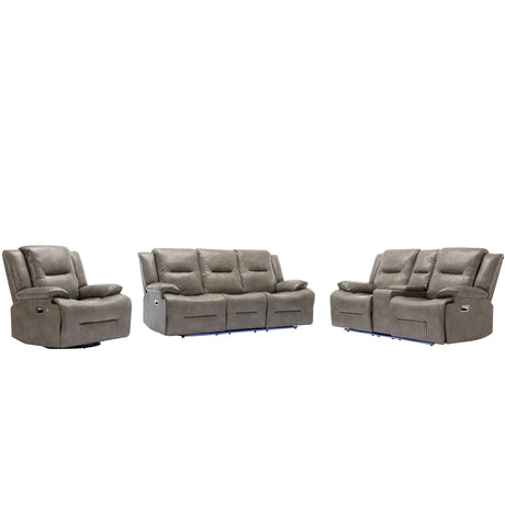 Home Theater Recliner Set Manual Recliner Chair With A LED Light Strip Two Built-In Cup Holders For Living Room