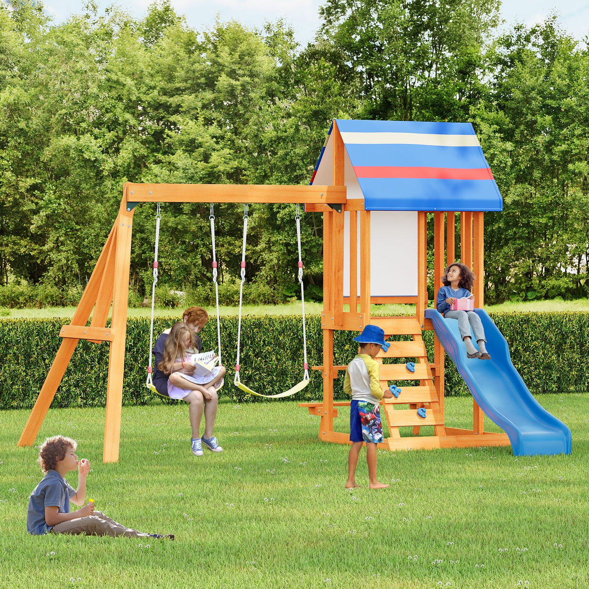 Children's Playset 3 In 1 With Slide, Swings, And Climber