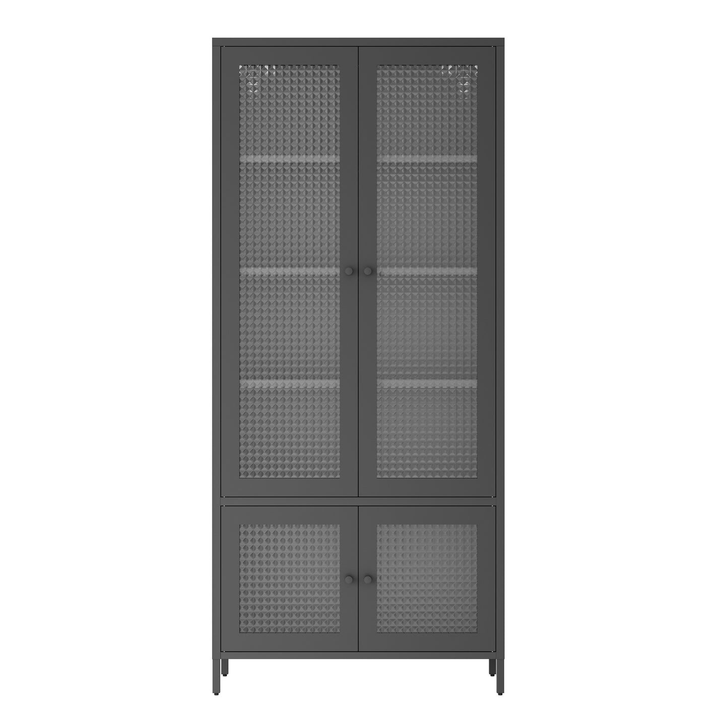 Large Metal Storage Cabinet Display Cabinet with 4 Glass Doors 5 Shelves Side Cabinet Bookcase Freestanding Cabinet for Bedroom Living Room Pantry Home Office - Black, Waffle-Grids  Tempered Glass