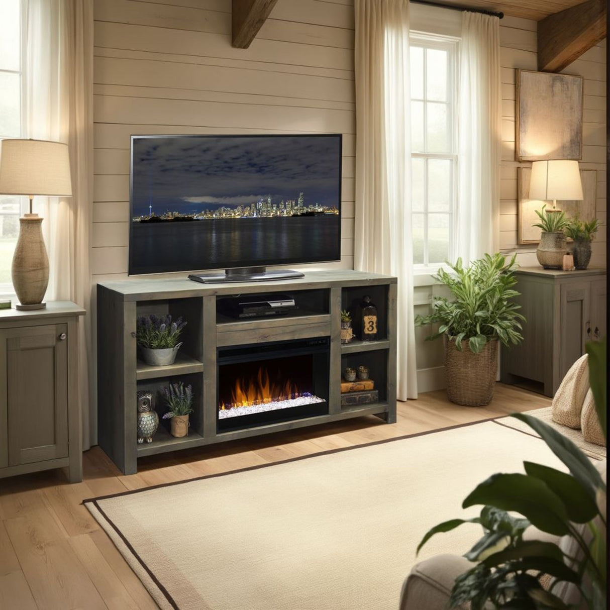 Joshua Creek - Electric Fireplace TV Stand For TVs Up To 70" - Barnwood