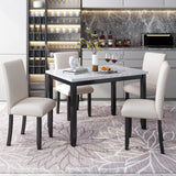 5 Piece Dining Set Table With 4 Thicken Cushion Dining Chairs - White / Beige / Black