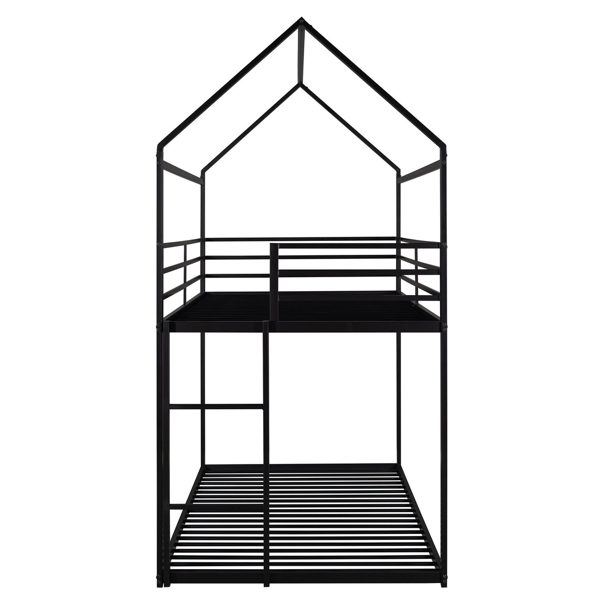 House Bunk Bed Metal Bed Frame Built-In Ladder, No Box Spring Needed