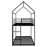 House Bunk Bed Metal Bed Frame Built-In Ladder, No Box Spring Needed