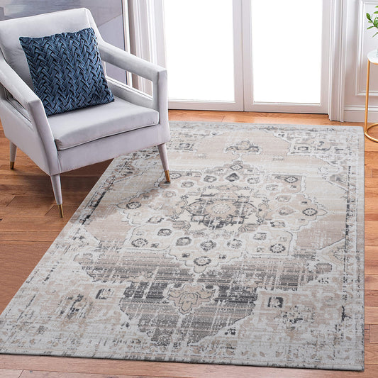 NAAR PAYAS Collection 8X10 Cream/Beige /Medallion Non-Shedding Living Room Bedroom Dining Home Office Stylish and Stain Resistant Area Rug