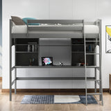 Loft Bed With Storage Shelves, Desk And Ladder