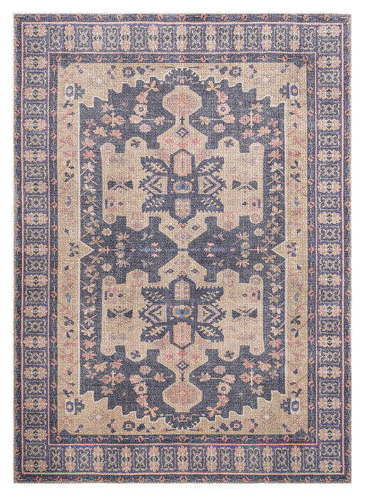 Traditional, Transitional, Oriental, Medallion, Border, Distressed Textured Cut and Loop Pile 7'6" x 10' Rectangle Area Rug